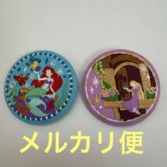 刺繍缶バッチ　ディズニー２　アリエル　ラプンツェル