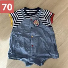 ミキハウス(ホットビスケッツ)ストライプデニムロンパース