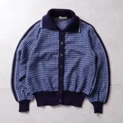 90s vintage ポロカーディガン 千鳥格子 ウールニット 短丈