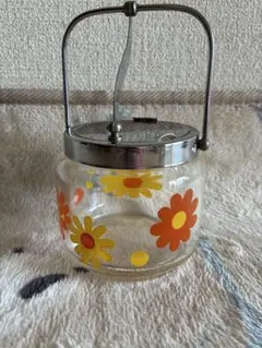 レトロ ガラス シュガーポット 花柄