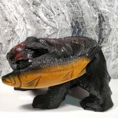 木製クマと魚の彫刻 全長約 35cm 大型
