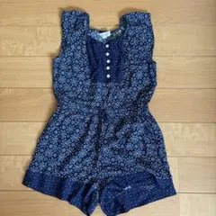 H&M ネイビーブルー 花柄オーバーオール US 6-7Y