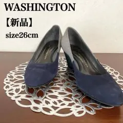 【新品】銀座WASHINGTON バイカラースエードウェッジヒールパンプスのサムネイル