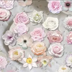 ♡50枚入‼️ピンク＆ホワイトフラワーPETステッカー♡コラージュ素材