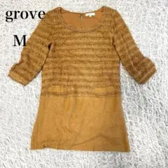 grove グローブ　7分袖　切り替えワンピース　チュニック　凹凸ボーダー　Mのサムネイル