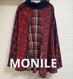 MONILE チェック柄 パッチワーク　フレアスカート ロングスカート　赤系
