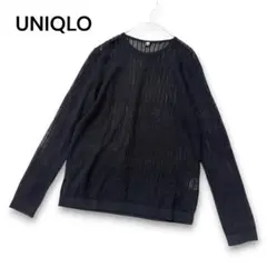 極美品✨ユニクロ レースクルーネックセーター 透け感 メッシュ 黒 レイヤードのサムネイル