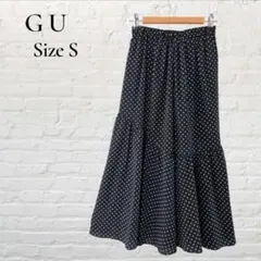 GU ジーユー ドットプリント アシンメトリー ティアードスカート 黒 S