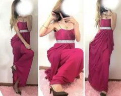 キャバ　ビジュー　ピンク　ロングドレス