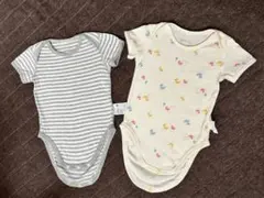 ベビー肌着 半袖80cm アヒル柄 ストライプ柄