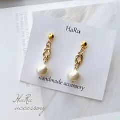 【 w16 】コットンパール ゴールド 小ぶり ピアスorイヤリング