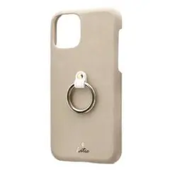 【新品】iPhone11Pro シェルケース リング付 PUレザー ベージュ