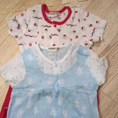 小さめ80 女の子 CROISSANCE BEBE 半袖 カバーオール 2枚