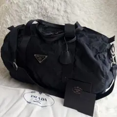 m104【極美品•鑑定済】プラダ ボストンバッグ 三角ロゴ ブラック 大