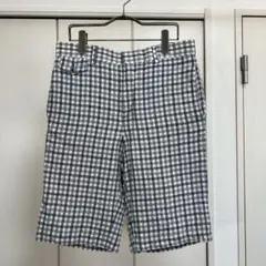 90s リネン ツータック オンブレ チェック ショーツ ネップ ハーフ