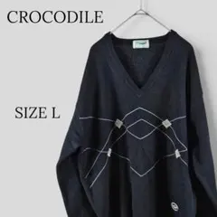 CROCODILE クロコダイル Vネック 長袖 ニット ブラック Lのサムネイル