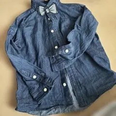 デニム長袖シャツ 蝶ネクタイ付き110サイズ