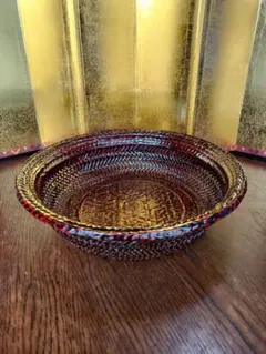 [九籃]籃胎漆器　やや大き目菓子器　籠　径30㌢　未使用保管品