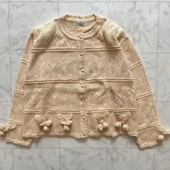 ヴィンテージ　透かし編み さくらんぼモチーフ ニットカーディガン 日本製