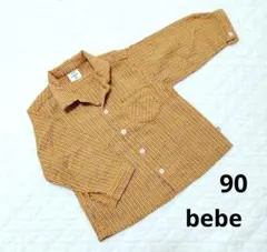 オレンジ系チェック ボタン付きシャツ 長袖　90サイズ　ベビー　コットン　男の子