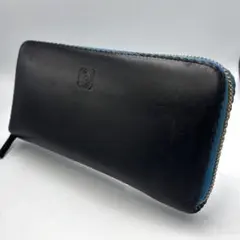 PLUS ONE｜本革 長財布 ブルー×ブラック ツートン レザーウォレット