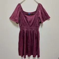 ❤美品 オールドネイビー スクエアネック半袖ワンピース 無地 S 紫 綿