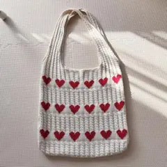 ハート柄ニットトートバッグ
