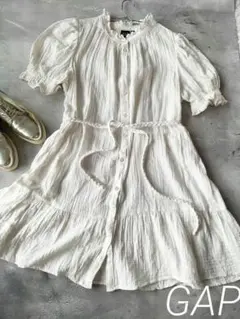 【ギャップ】【GAP】【ゆったりＬサイズ】ホワイト シャツワンピース 半袖
