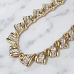 美品✨NINA RICCI ネックレス ツイスト ラインストーン ゴールド 刻印のサムネイル
