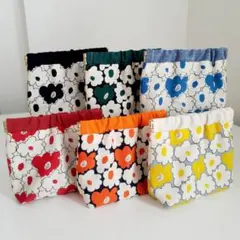 北欧　花柄　バネポーチ　6点セット　ハンドメイド　ポーチ　バネ口10㎝