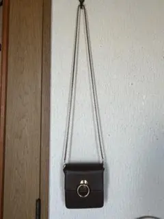 チョコレートマットブラウンリング付きショルダーバッグ