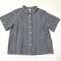 MHL マーガレットハウエル リネン混ブラウス シャツ 丸襟 ギンガム