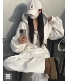 GRL ジップパーカー×キャミ×ワイドパンツ裏起毛セットアップ pm229 L