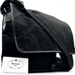 《美品》ギャラ付 PRADA 三角ロゴ サフィアーノレザーショルダーバッグ A4