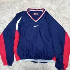 ZETT Vネック長袖ウェア サイズ140 ネイビー/レッド シャカシャカ