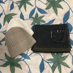 【最終価格極美品タグ無し新品】ユニクロリブ編みニット帽2点マフラー1点3点セット