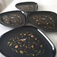 【未使用品】Kansai 山本寛斎 皿 4枚セット 鳥 花柄 ブラックのサムネイル