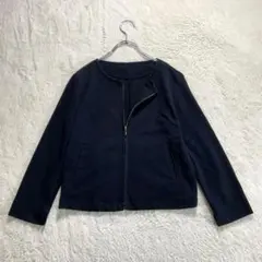 r3017✨【ヴィス】S 紺 ノーカラージャケット ジップアップ 春秋 仕事着