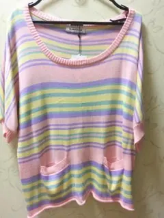 新品 ロデオクラウンズ 春カラー ドルマン ニット パステル ボーダー