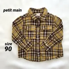 petit main フランネルシャツ　チェック　トップス　90 イエロー