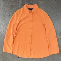 80s レーヨン単色シャツ　太陽ボタン　香港製　オレンジ