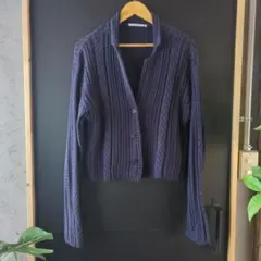 ネイビー 透かし編み 長袖カーディガンのサムネイル
