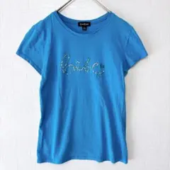 bebe ベベ Tシャツ クルーネック 半袖 ロゴ L 青 デート 装飾