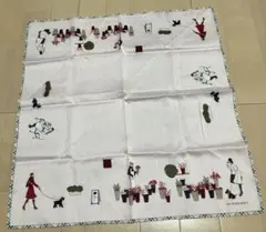 BURBERRY シルク風ハンカチ 花と犬のイラスト