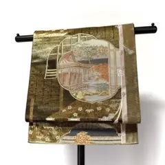 【新品未使用・未仕立品】螺鈿細工袋帯＜金彩鶴桜文・千裳工芸・田中義織物謹製＞正絹 新品未使用・未仕立品】螺鈿細工袋帯＜金彩鶴桜文・千裳工芸・田中義