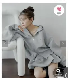 chico Wジップボリュームスリーブフードパーカー