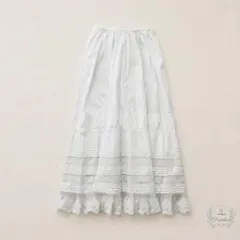 【極美品】ハグオーワー カットワークレース ティアードロングスカート 白 S M 極美品】ハグオーワー カットワークレース ティアードロングスカート