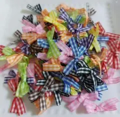 ミニリボン　チェック　３cm×２cm　３０ケ　人形　洋服　トレカ　ヘアメ