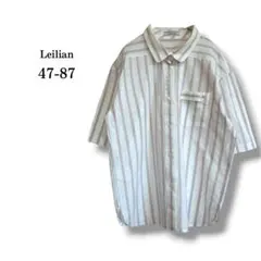 【レリアン】レディース半袖シャツ　オーバーサイズブラウス　ストライプ　ピンク　綿