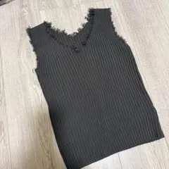 リブ編みダークグレータンクトップ M